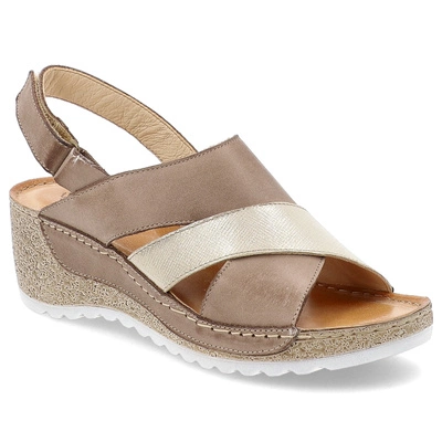 Sandalen WASAK - 0493 Cappuccino/Złoto Przecierka