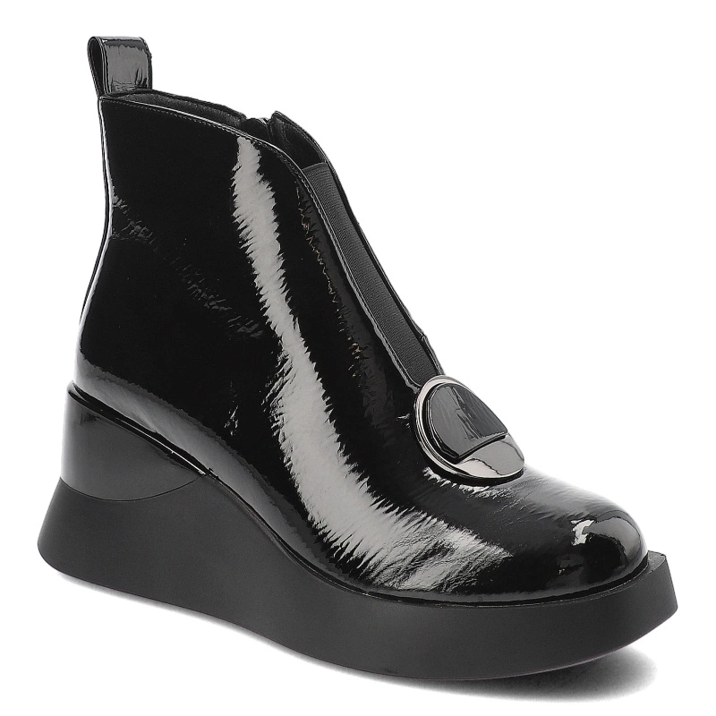 S Barski Stiefeletten Schwarz Fell Leather Decorated Ankle Boots With A  Flat Heel