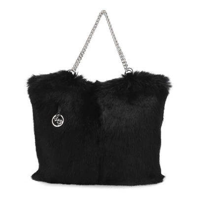 Handtasche LUKA-PELLI - T30-3 Schwarze Mit Echtem Kaninchenfell