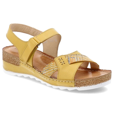 Sandalen WASAK - 0620 Żółty Groszek+Kratka