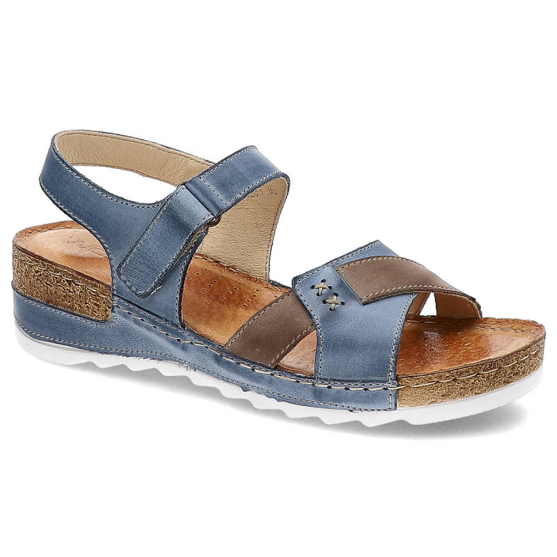 Blaue Sandalen Wasak Bequeme Damen Lederschuhe