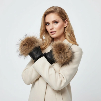 Handschuhe Luka-Pelli - Lederhandschuhe Ohne Fingerspitzen Mit Jenot-Naturfel Braun